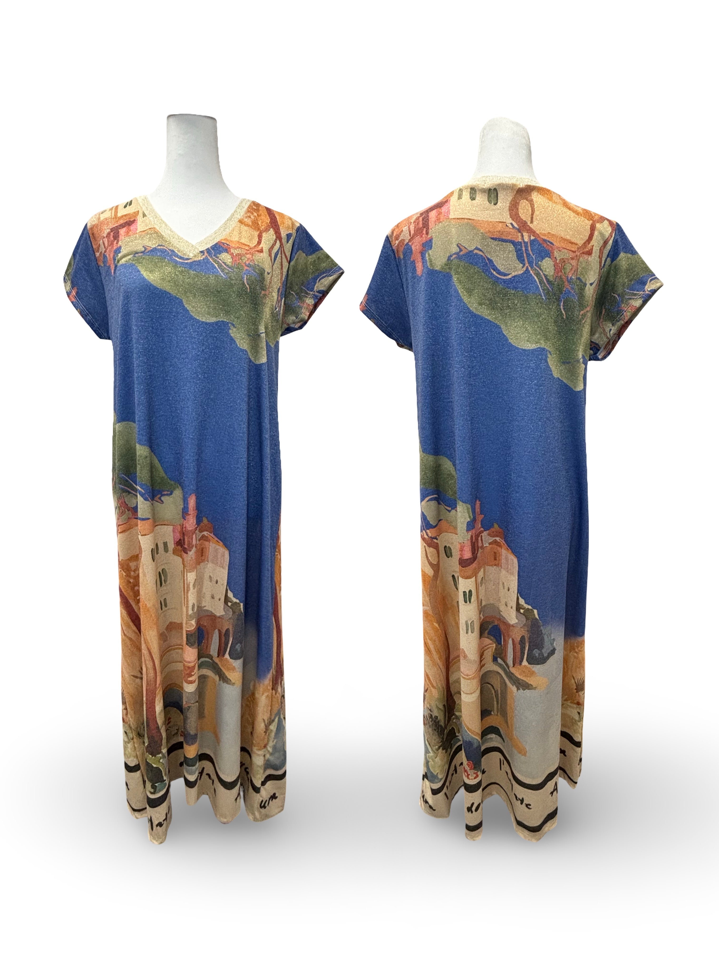 Italian Coastal Print Dress | Italian Resort Wear Dress