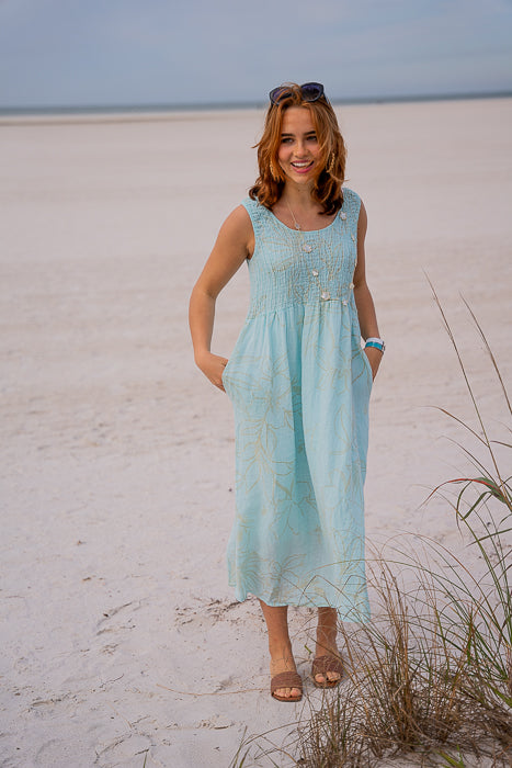 Resort Wear Dress - Stunning Natalia Linen Dress for You Soft Turquoise