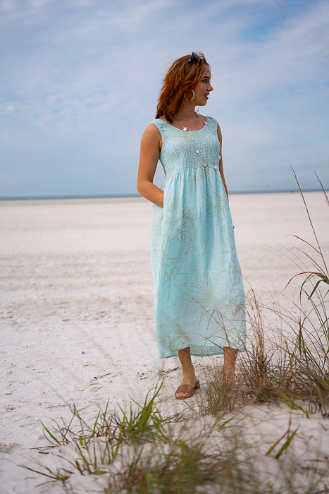 Resort Wear Dress - Stunning Natalia Linen Dress for You Soft Turquoise