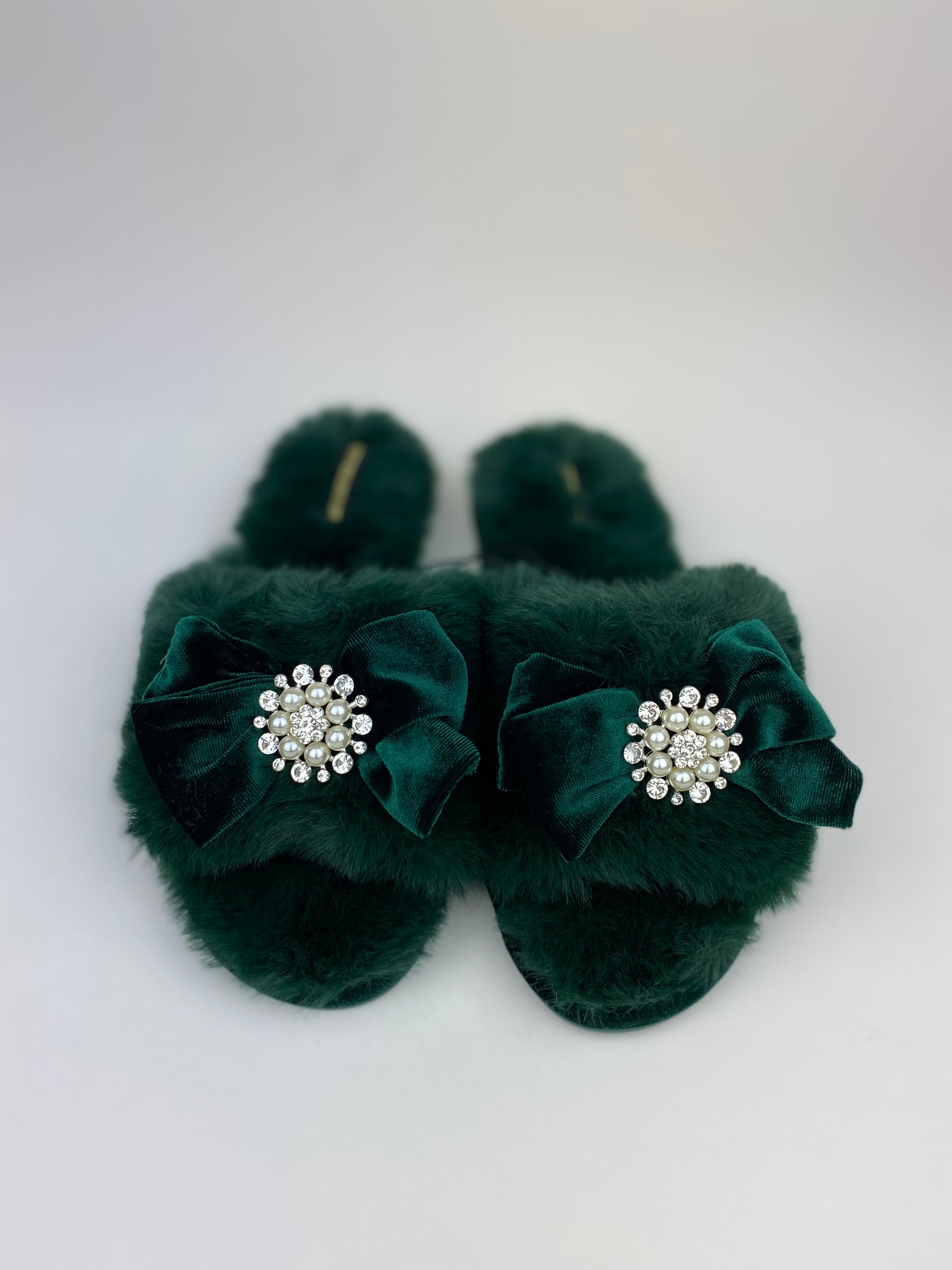 Resort Wear Sleepwear | Gorgeous Cozy Glam Slip On Slippers Emerald Green