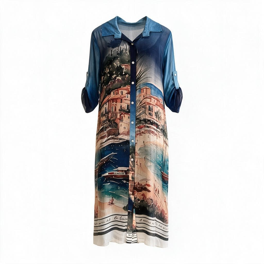 Flora Italian Silk Scenic Shirt Dress