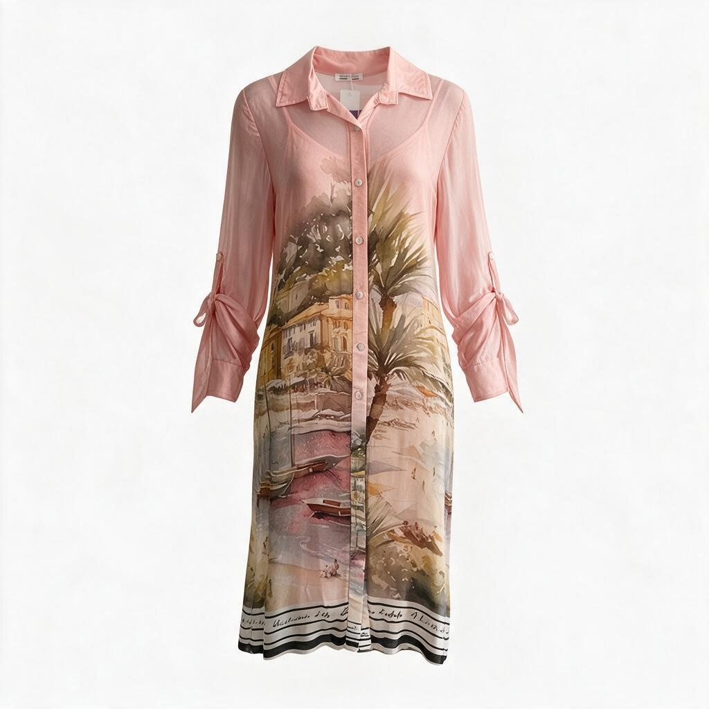 Flora Italian Silk Scenic Shirt Dress