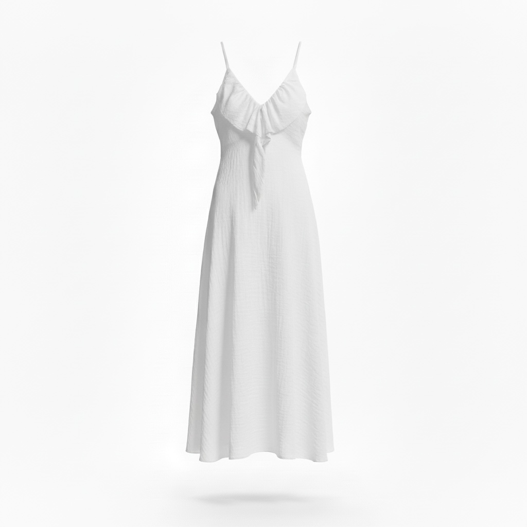 ruffle front midi dress Karen Millen Ruffle Front Cotton Poplin Halterneck Midi Dress in Ivory
