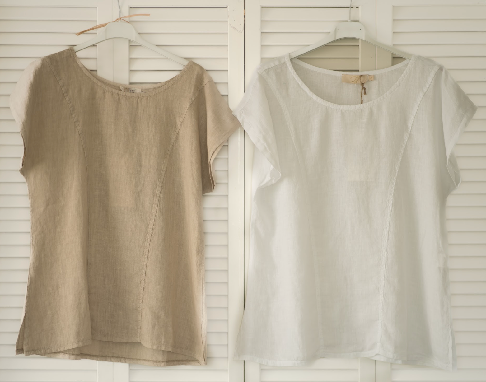 Resort Wear Top - Adele Short Sleeve Linen Top for All Occasions Sand and White