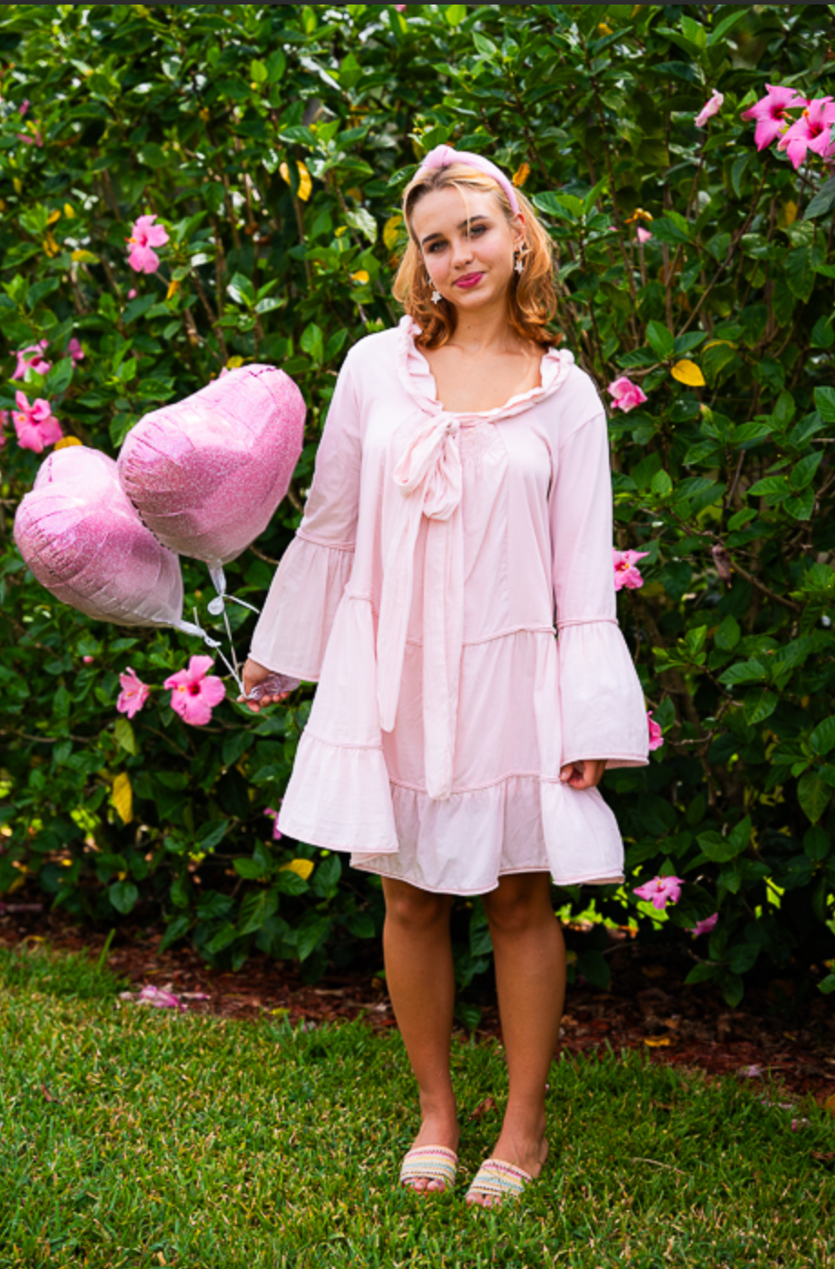 Resort Wear Dress | Stunning Cotton Flounce Dress Pink