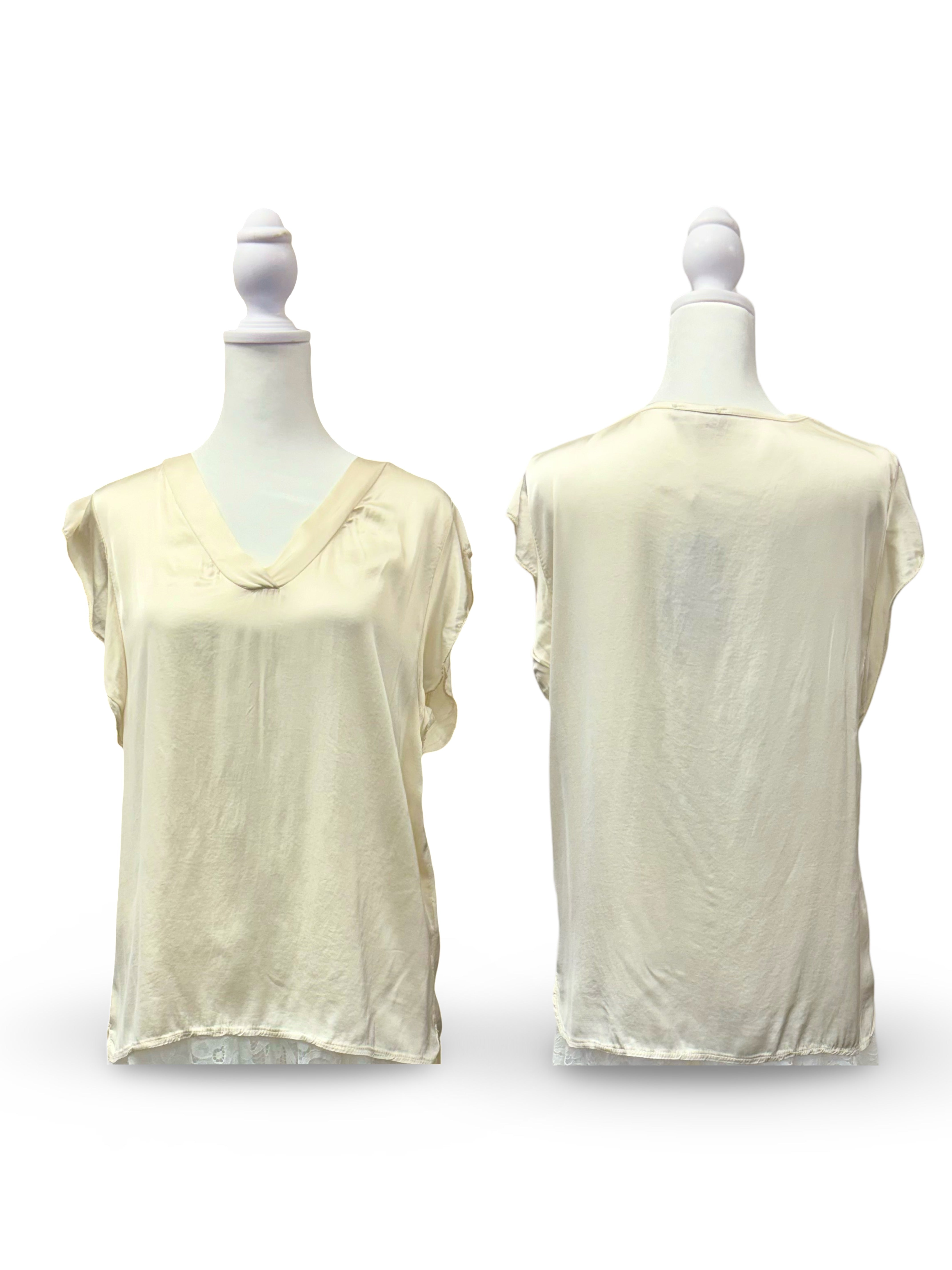 Resort Wear Top - Amoret V-Neck Ruffled Cap Sleeve Cream