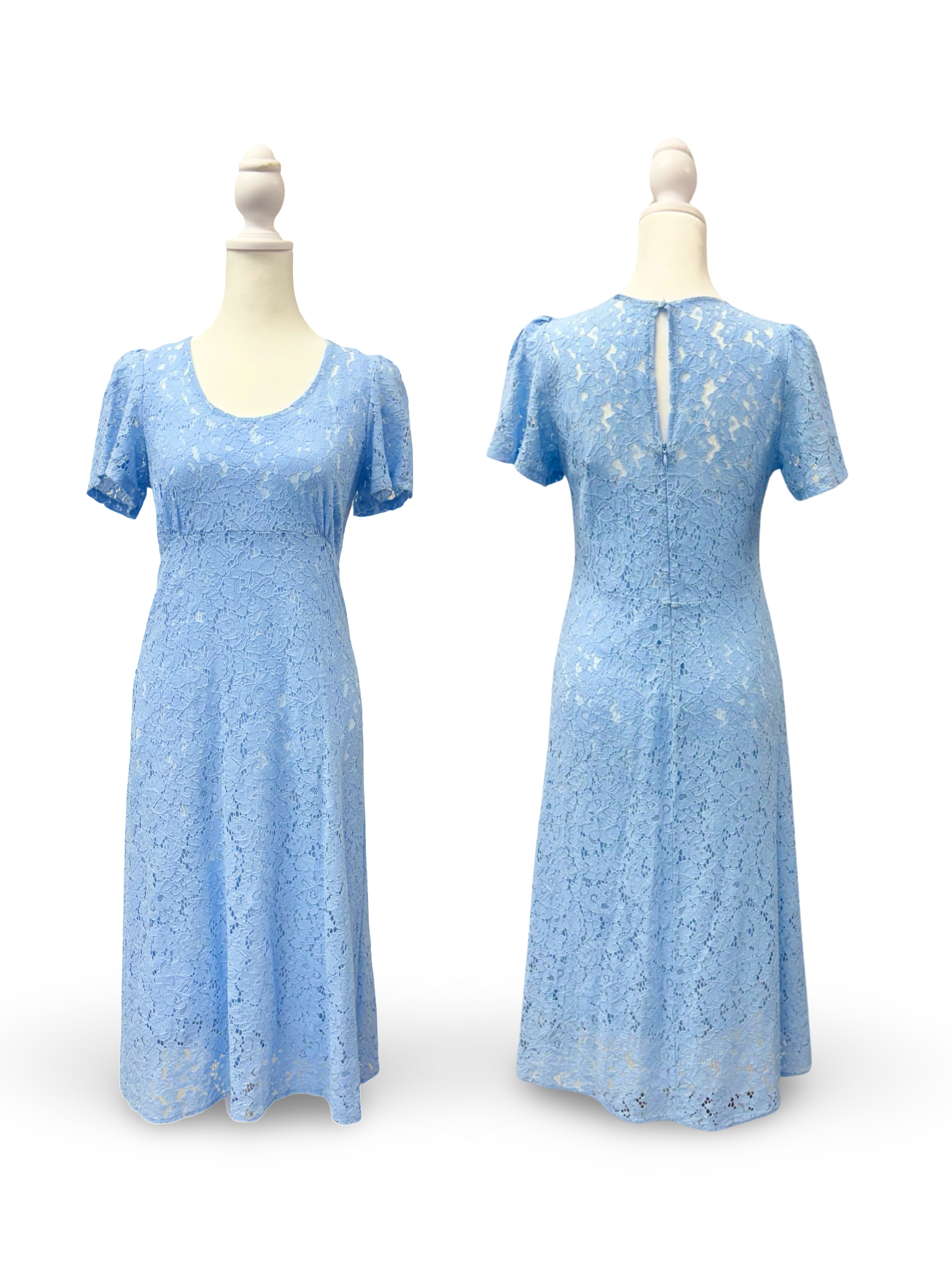 Resort Wear Dress - Marissa Blue Lace Midi Dress for Elegance