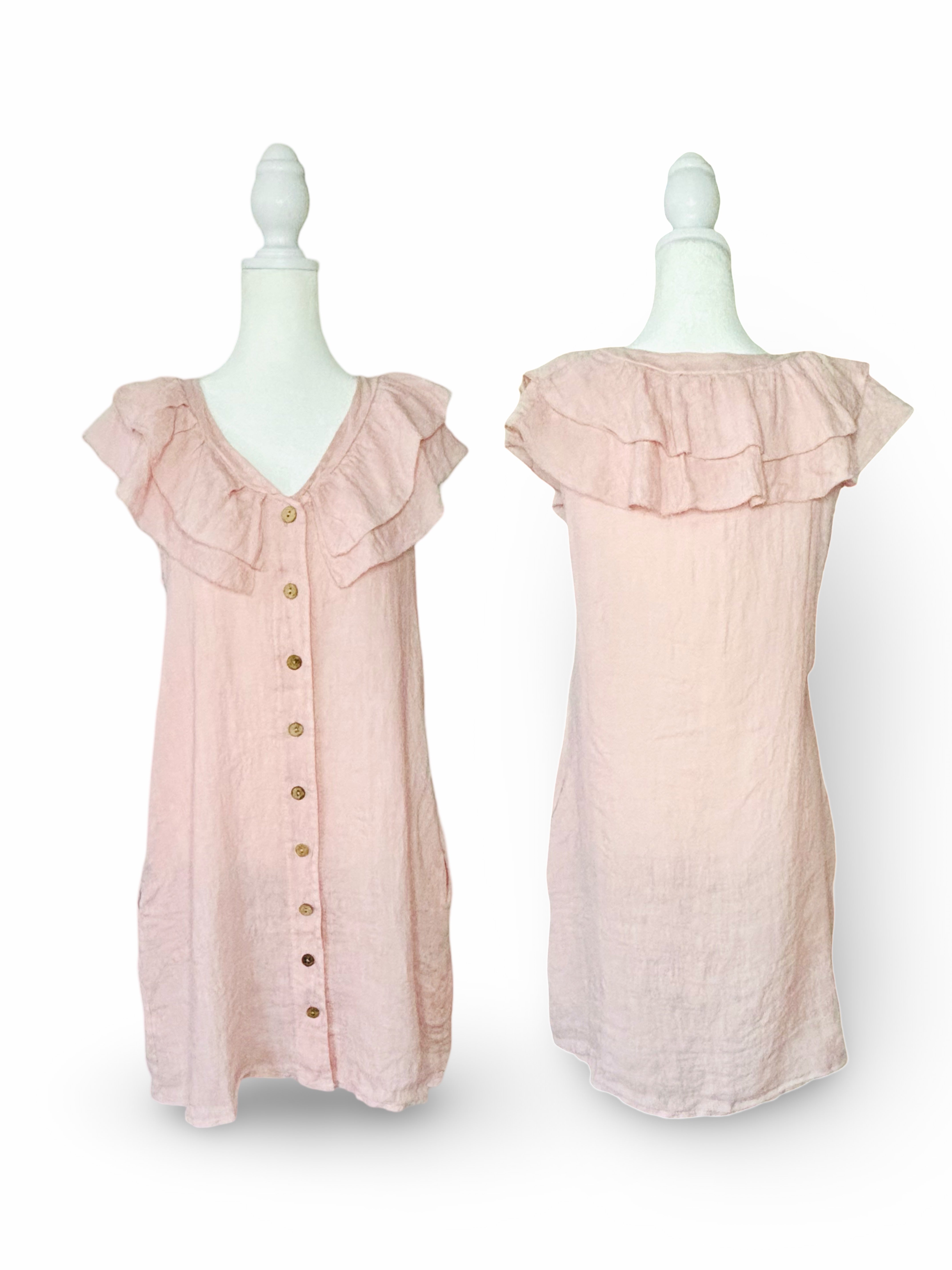 Victoria Short Linen Ruffle Dress