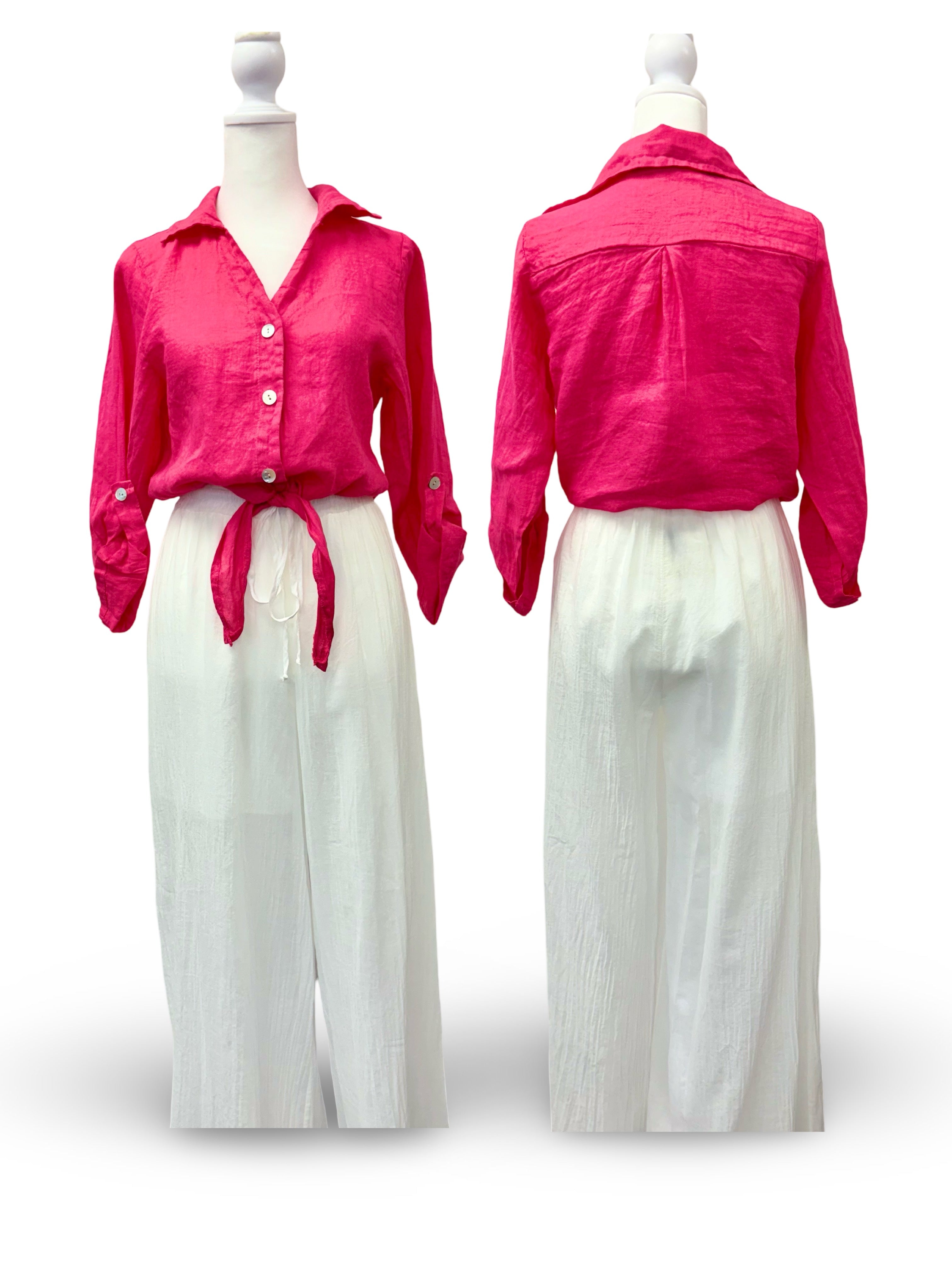 Resort Wear Top - Stylish Linen Tie-top for Any Occasion Raspberry