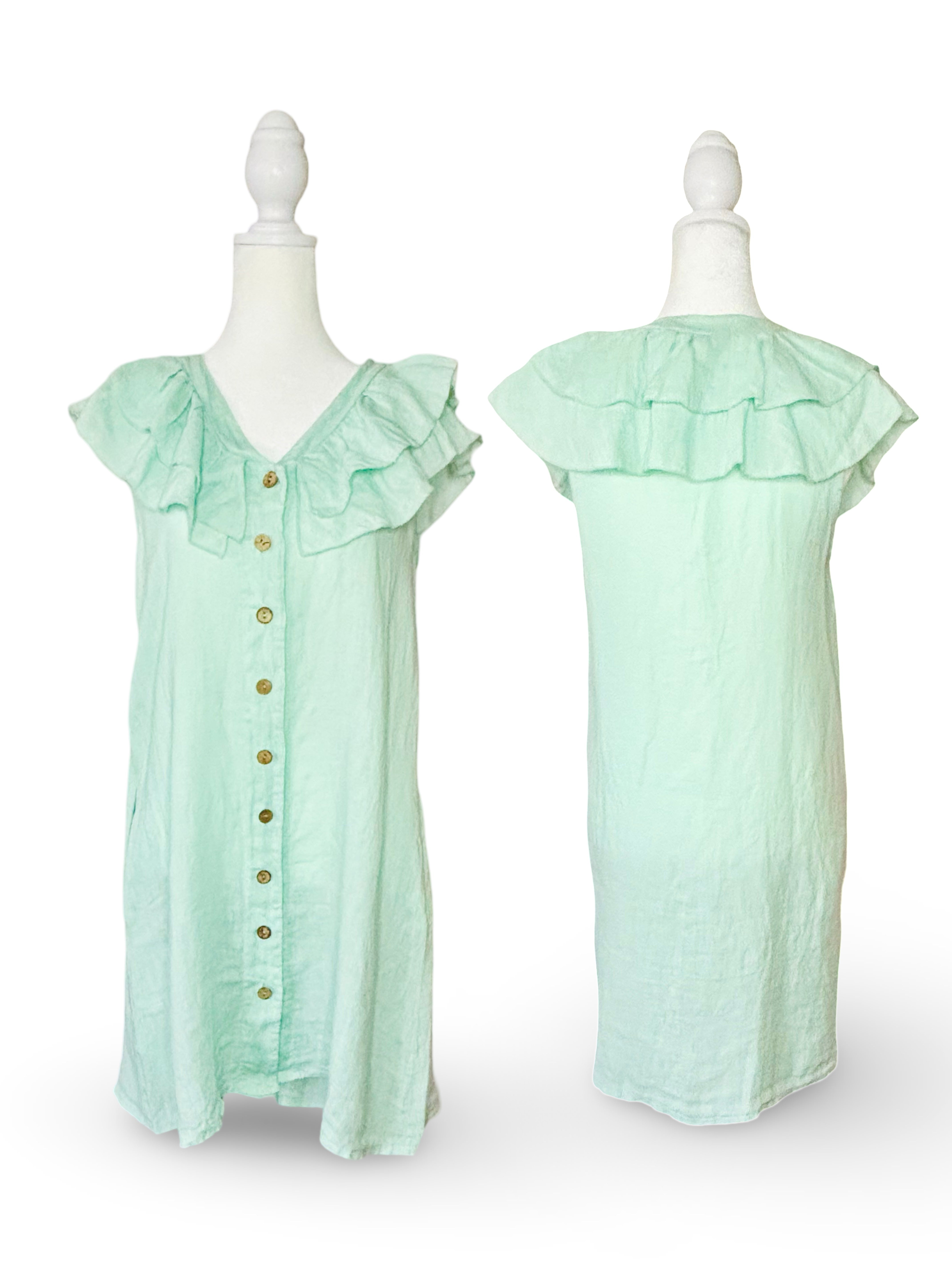 Victoria Short Linen Ruffle Dress