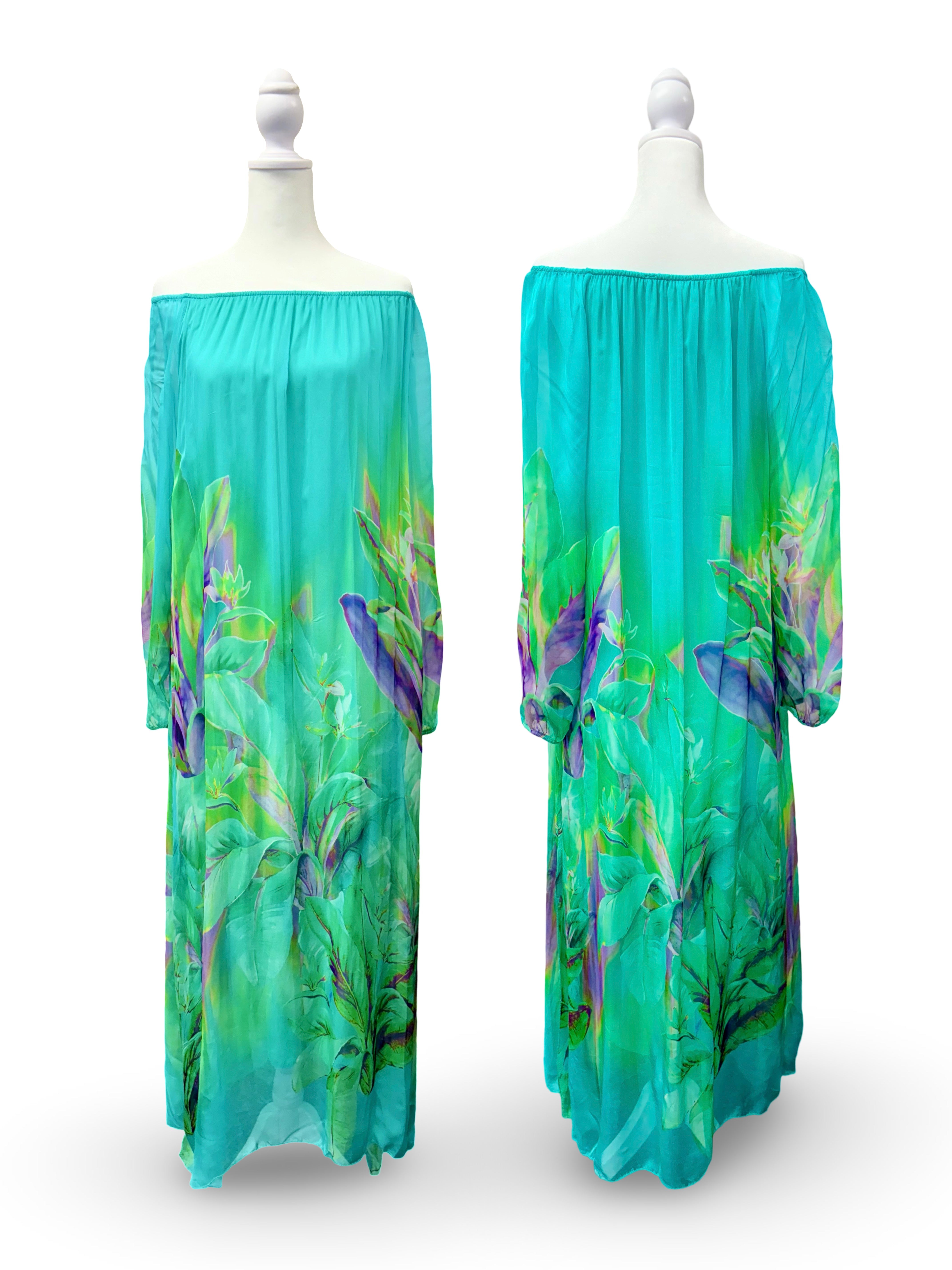 Resort Wear Dress - Stunning Petra Maxi Silk Dress Turquoise