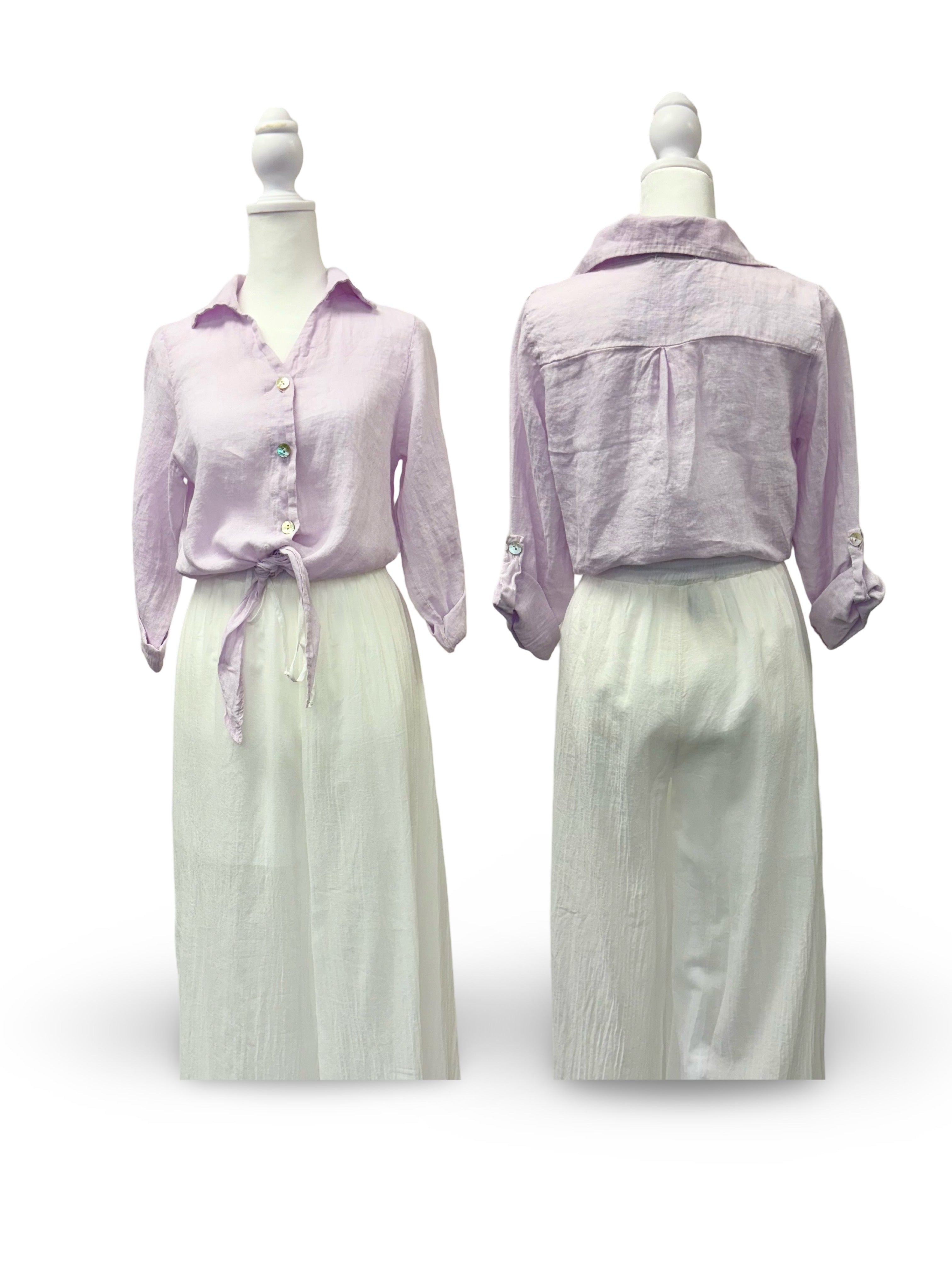 Resort Wear Top - Stylish Linen Tie-top for Any Occasion Lavender