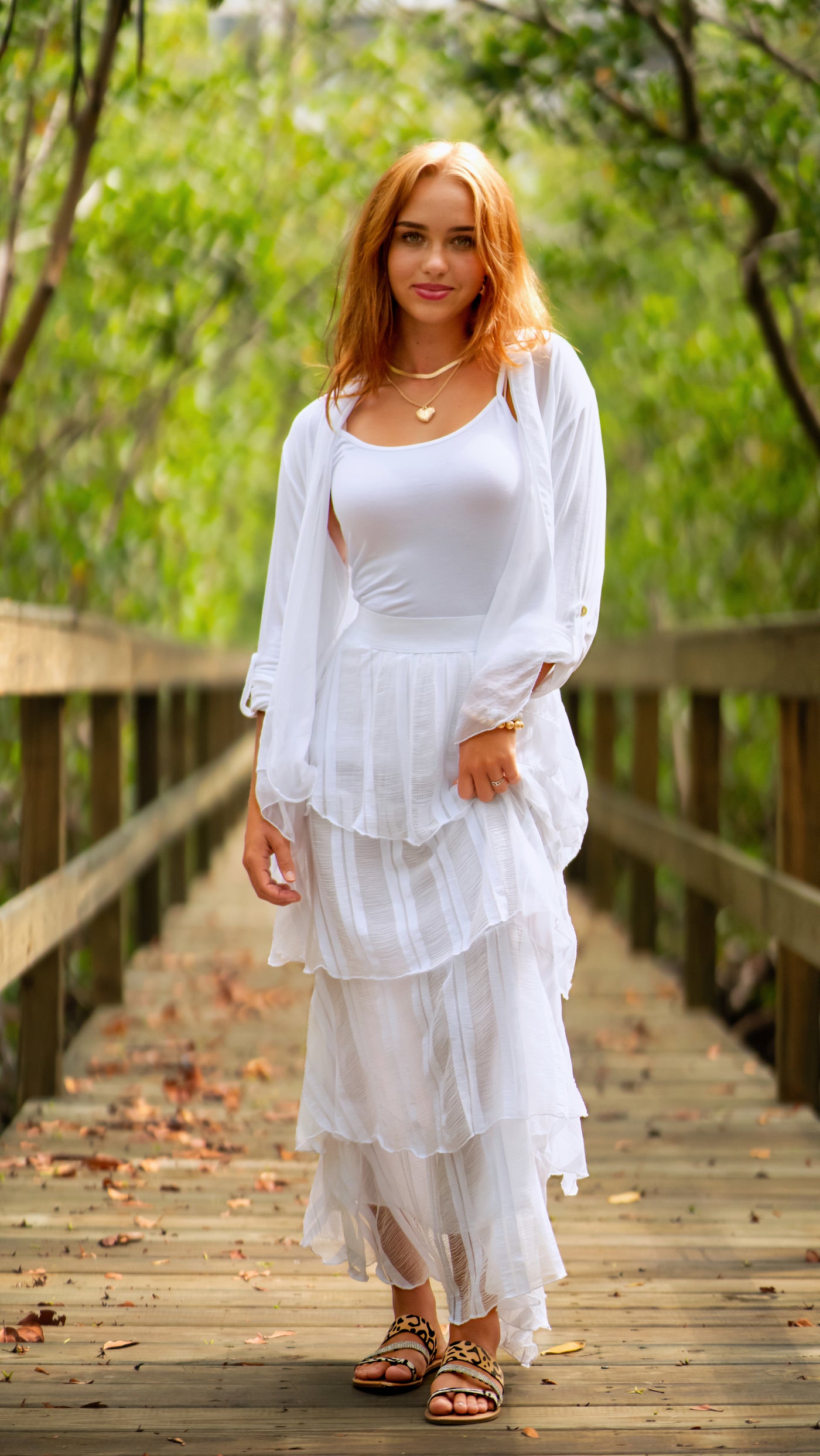 Nicoletta - Beautiful 4-tiered white chic maxi skirt