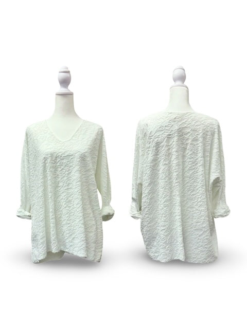 Resort Wear Top - Elegant Textured V-Neck White Top