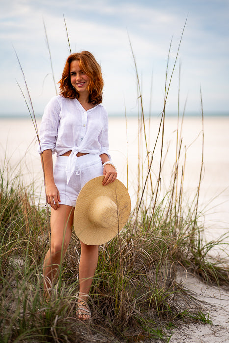 Resort Wear Top - Stylish Linen Tie-top for Any Occasion White