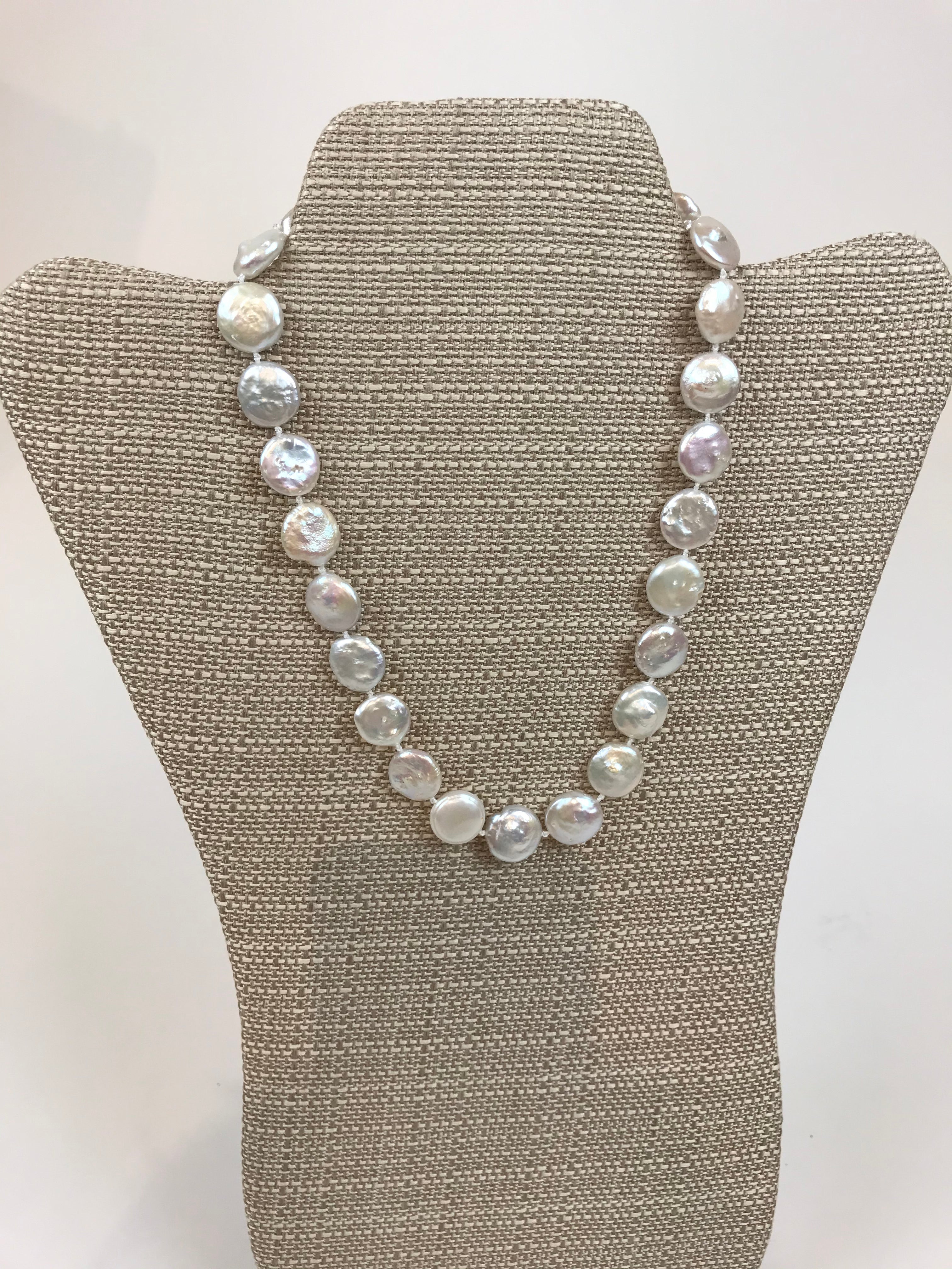 Resort Wear Jewelry: Elegant 18” Coin Pearl Necklace